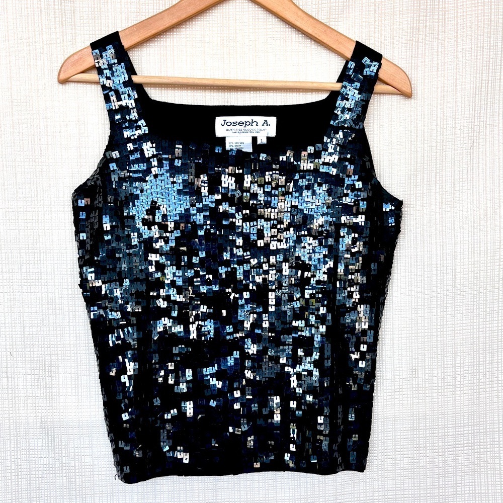 Vintage Sequins Black Top Daytime Sequins 24 7 Sequins 80s Glam Era Mixing Shine